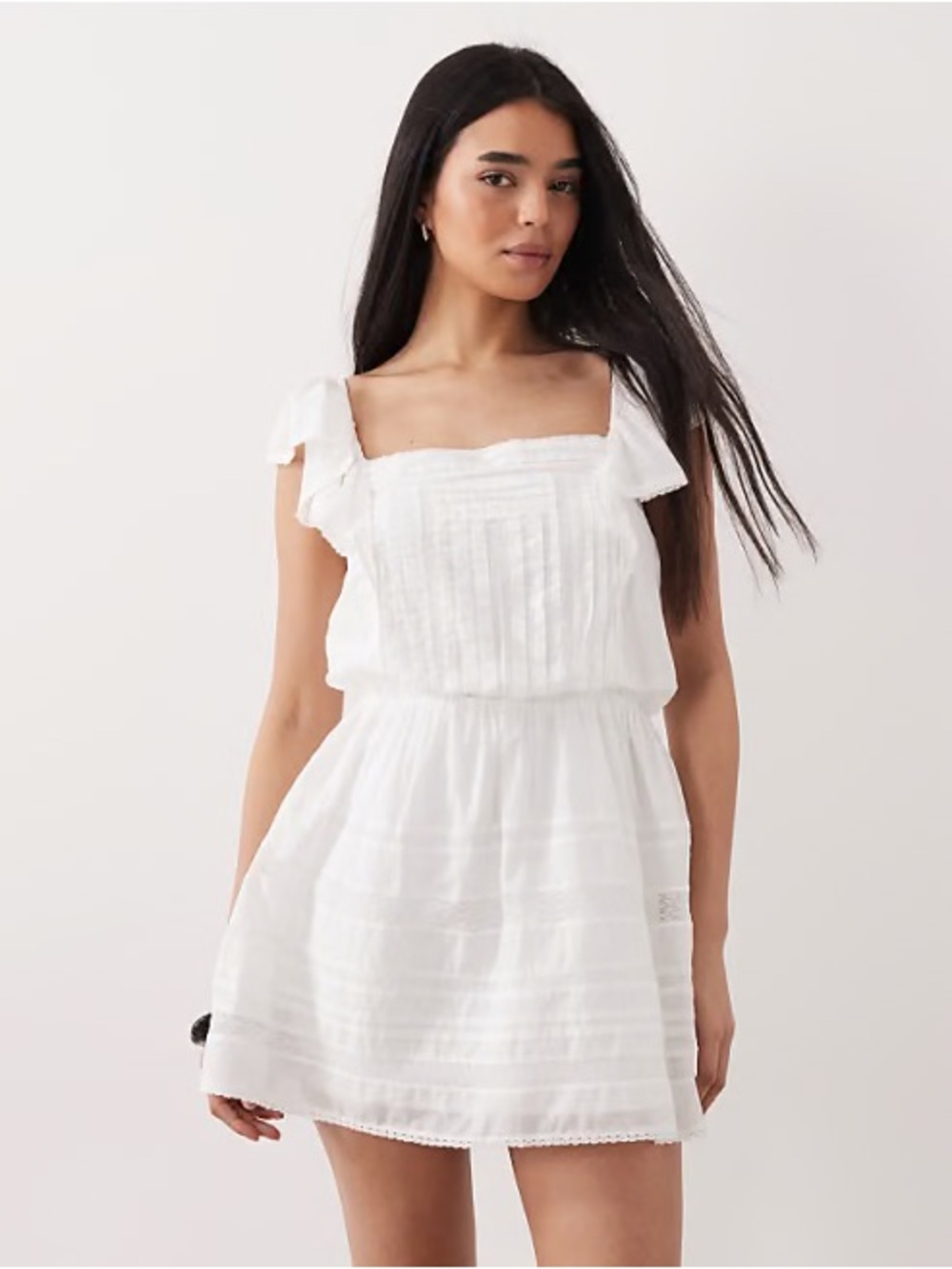 Abercrombie & Fitch White Square-Neck Mini Dress with Pintuck Details Size XS